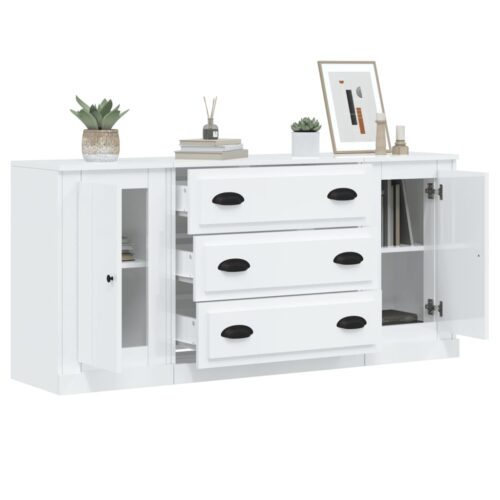 Sideboards 3pcs High Gloss White Engineered Wood - Image 4