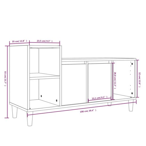 TV Cabinet High Gloss White 100x35x55cm Engineered Wood - Image 9
