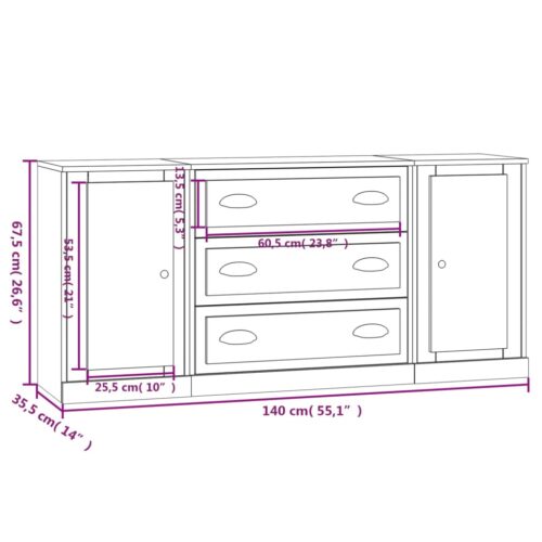 Sideboards 3pcs High Gloss White Engineered Wood - Image 10