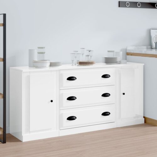 Sideboards 3pcs High Gloss White Engineered Wood - Image 12