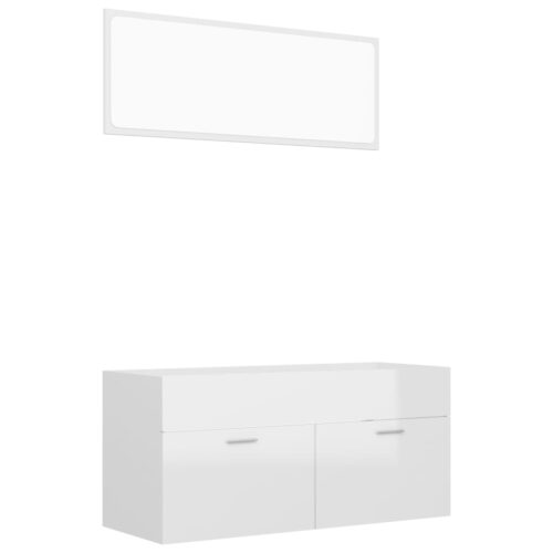 2-Piece Bathroom Furniture Set High Gloss White Engineered Wood - Image 2