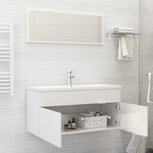 2-Piece Bathroom Furniture Set High Gloss White Engineered Wood - Image 3