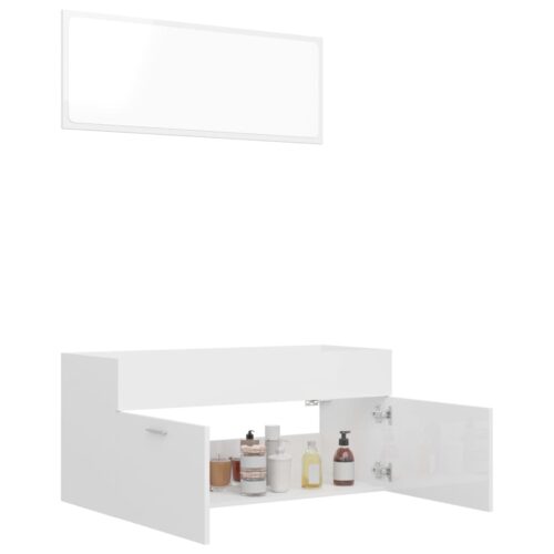 2-Piece Bathroom Furniture Set High Gloss White Engineered Wood - Image 4