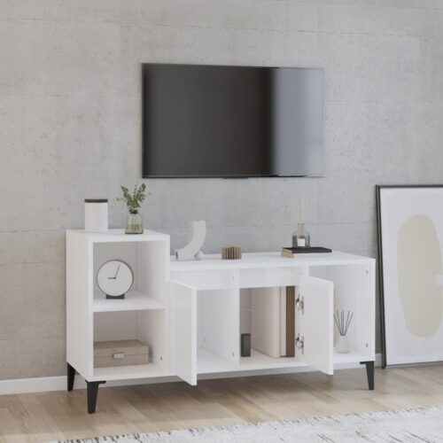 TV Cabinet High Gloss White 100x35x55cm Engineered Wood - Image 3