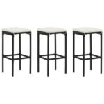 Bar Stools with Cushions 3pcs Black Poly Rattan