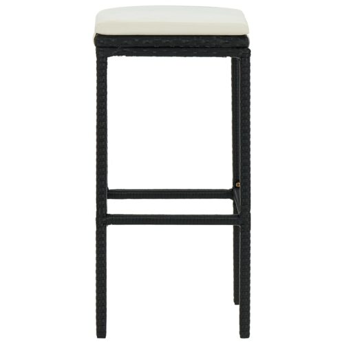 Bar Stools with Cushions 3pcs Black Poly Rattan - Image 4