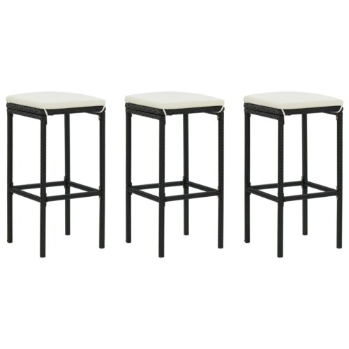 Bar Stools with Cushions 3pcs Black Poly Rattan - Image 9