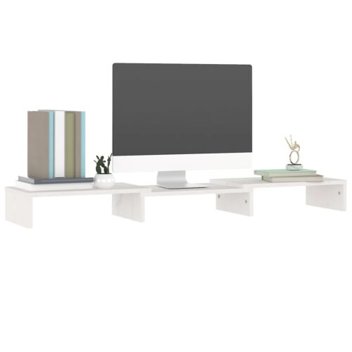Monitor Stand White 80x24x10.5cm Solid Wood Pine - Image 8