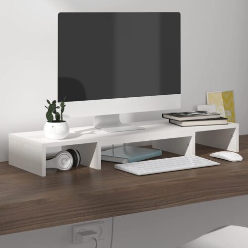 Monitor Stand White 80x24x10.5cm Solid Wood Pine - Image 9