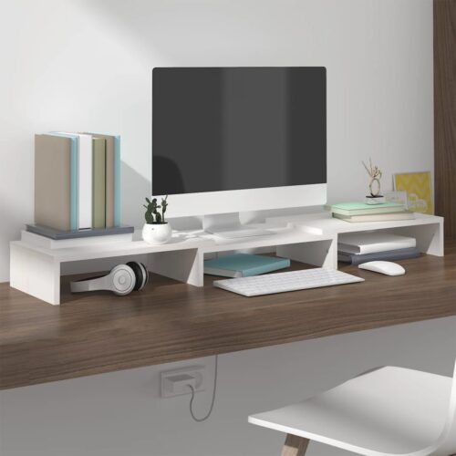 Monitor Stand White 80x24x10.5cm Solid Wood Pine - Image 11