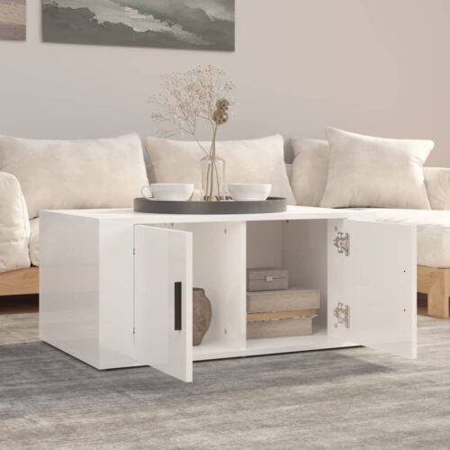 Coffee Table High Gloss White 80x50x36cm Engineered Wood - Image 3