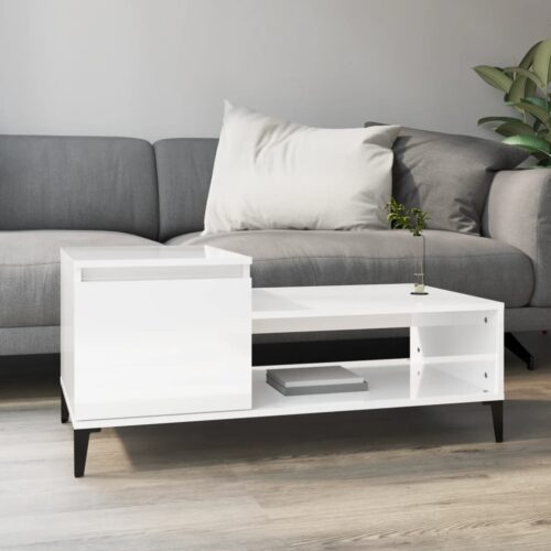 Coffee Table High Gloss White 100x50x45cm Engineered Wood