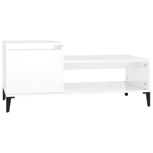 Coffee Table High Gloss White 100x50x45cm Engineered Wood - Image 2