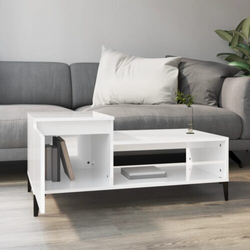 Coffee Table High Gloss White 100x50x45cm Engineered Wood - Image 3
