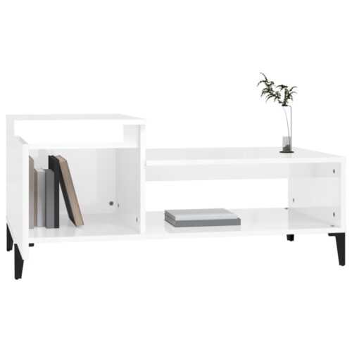 Coffee Table High Gloss White 100x50x45cm Engineered Wood - Image 4