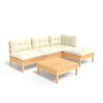 5-Piece Garden Lounge Set with Cream Cushions Pine Wood Outdoor Patio Furniture