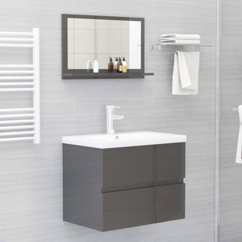Bathroom Mirror High Gloss Grey 60x10.5x37cm Engineered Wood - Image 6