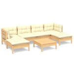 7-Piece Garden Lounge Set with Cream Cushions Pine Wood Outdoor Patio Furniture
