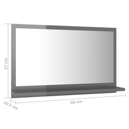Bathroom Mirror High Gloss Grey 60x10.5x37cm Engineered Wood - Image 7