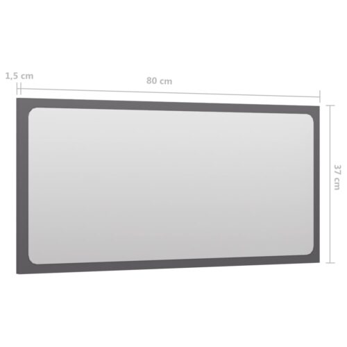Bathroom Mirror High Gloss Grey 80x1.5x37cm Engineered Wood - Image 5
