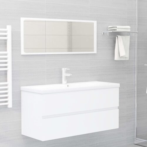 2-Piece Bathroom Furniture Set White Engineered Wood - Image 12