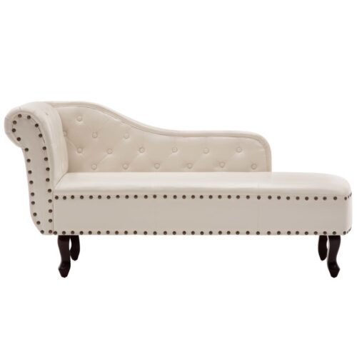 Chaise Longue Cream White Faux Leather - Image 2
