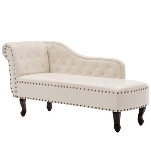 Chaise Longue Cream White Faux Leather - Image 3