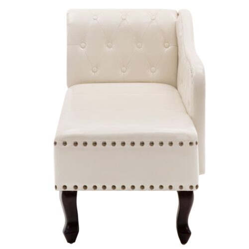 Chaise Longue Cream White Faux Leather - Image 4