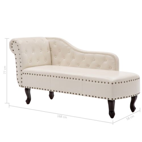 Chaise Longue Cream White Faux Leather - Image 8