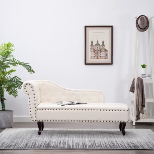 Chaise Longue Cream White Faux Leather - Image 9