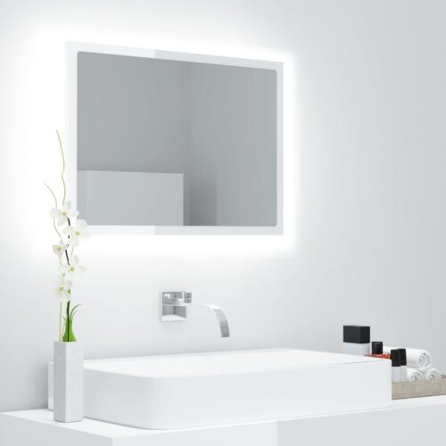 LED Bathroom Mirror High Gloss White 60x8.5x37cm Acrylic