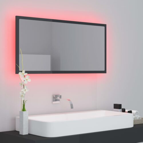 LED Bathroom Mirror High Gloss Grey 90x8.5x37cm Acrylic - Image 9