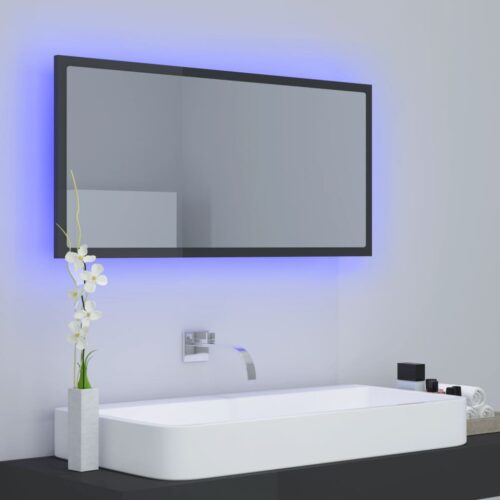 LED Bathroom Mirror High Gloss Grey 90x8.5x37cm Acrylic - Image 11