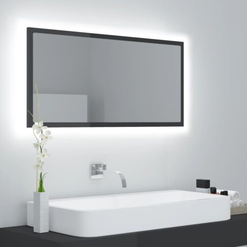 LED Bathroom Mirror High Gloss Grey 90x8.5x37cm Acrylic - Image 12
