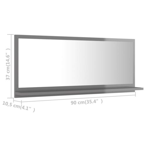 Bathroom Mirror High Gloss Grey 90x10.5x37cm Engineered Wood - Image 6