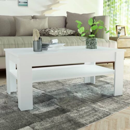 Coffee Table Engineered Wood 110x65x48cm White