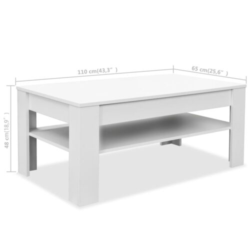 Coffee Table Engineered Wood 110x65x48cm White - Image 7