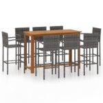 9-Piece Garden Bar Set Grey Outdoor Patio Furniture