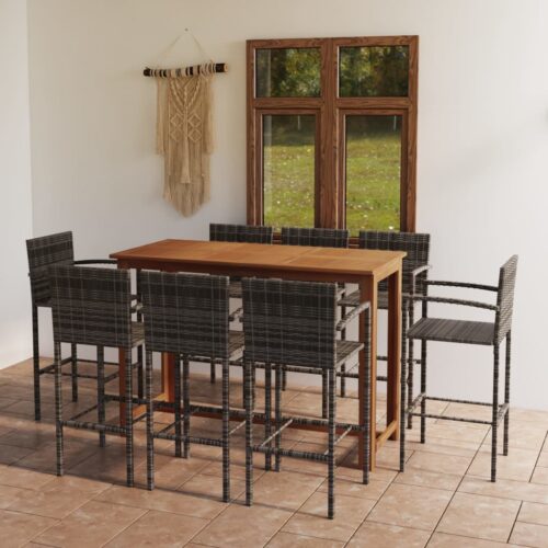 9-Piece Garden Bar Set Grey Outdoor Patio Furniture - Image 12
