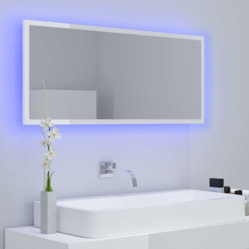 LED Bathroom Mirror High Gloss White 100x8.5x37cm Acrylic - Image 3