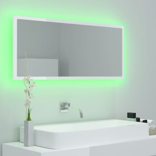 LED Bathroom Mirror High Gloss White 100x8.5x37cm Acrylic - Image 4