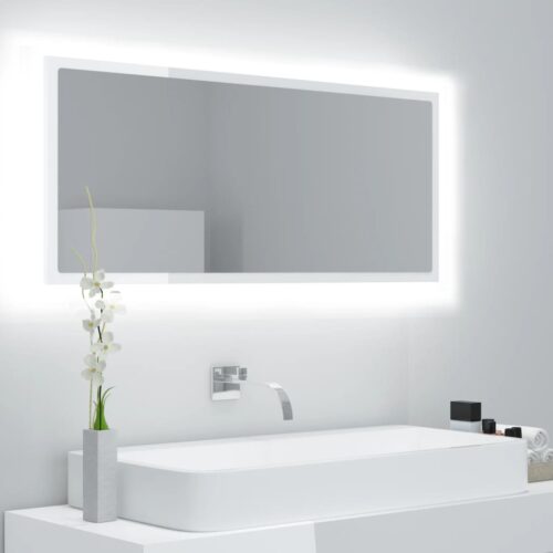 LED Bathroom Mirror High Gloss White 100x8.5x37cm Acrylic - Image 12