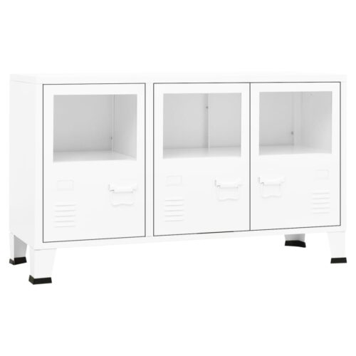 Industrial Sideboard White 105x35x62cm Metal Glass
