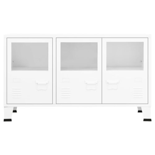 Industrial Sideboard White 105x35x62cm Metal Glass - Image 3
