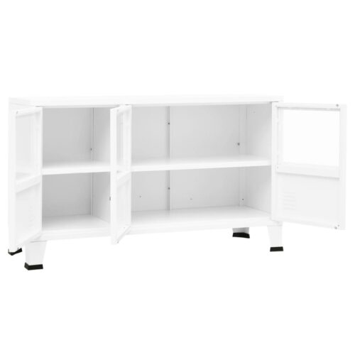 Industrial Sideboard White 105x35x62cm Metal Glass - Image 6