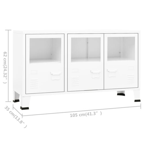 Industrial Sideboard White 105x35x62cm Metal Glass - Image 9