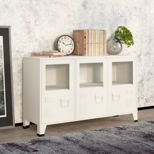 Industrial Sideboard White 105x35x62cm Metal Glass - Image 11