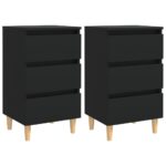 Bed Cabinets with Solid Wood Legs 2pcs Black 40x35x69cm
