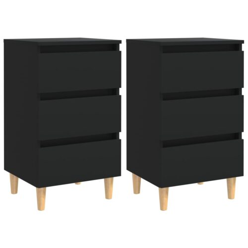 Bed Cabinets with Solid Wood Legs 2pcs Black 40x35x69cm