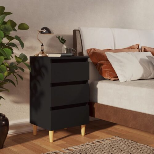 Bed Cabinets with Solid Wood Legs 2pcs Black 40x35x69cm - Image 2
